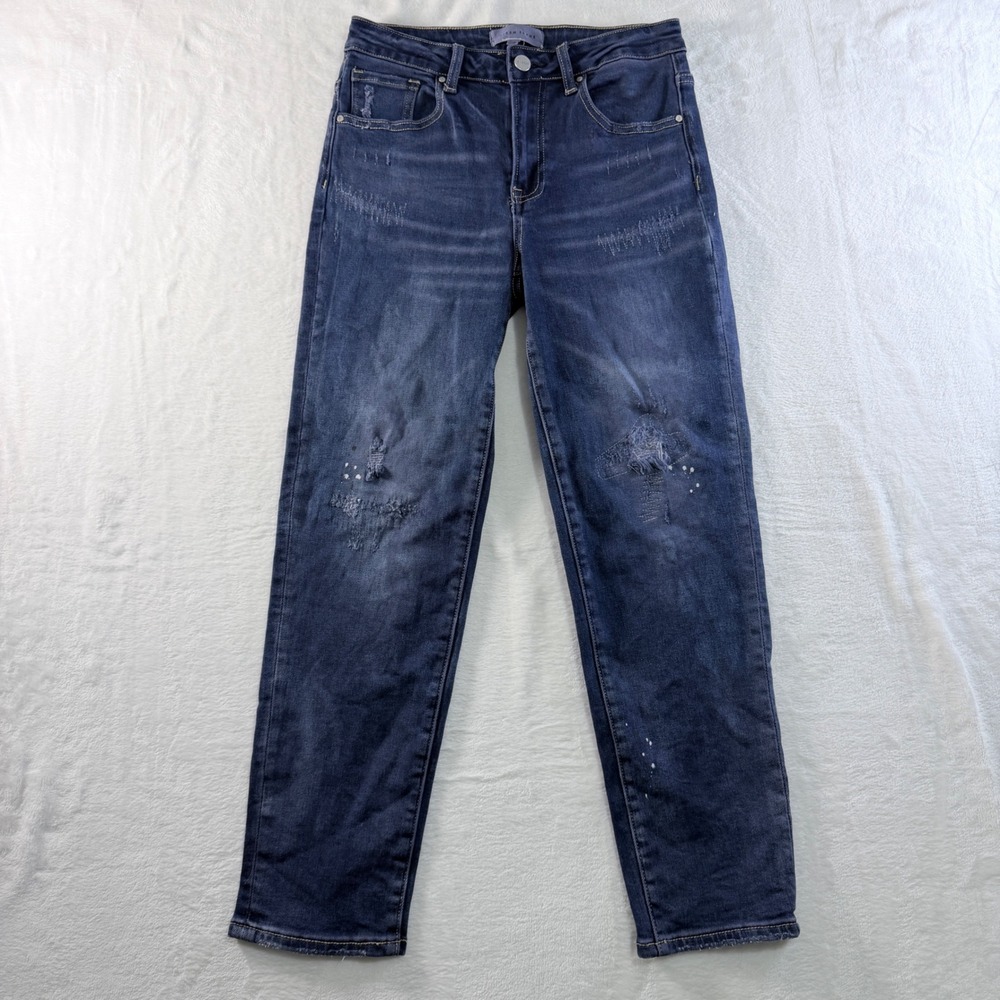 Risen Jeans Denim Pants Distressed Paint Splatter Dark Wash 7/28